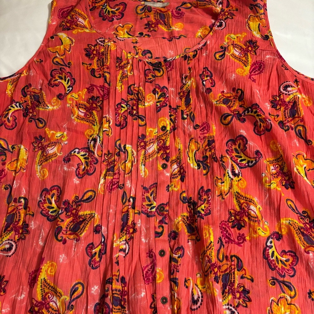 Woman Within Coral Pink Paisley Pleated Tank size 5X Cotton Lightweight - Picture 6 of 9